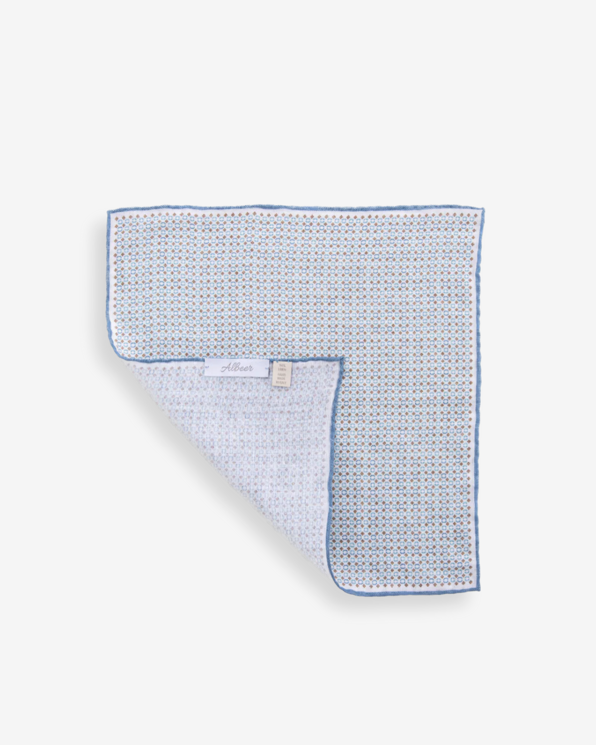 منديل جيب مصنوع يدوياً باللون الأزرق الفاتح والبيج